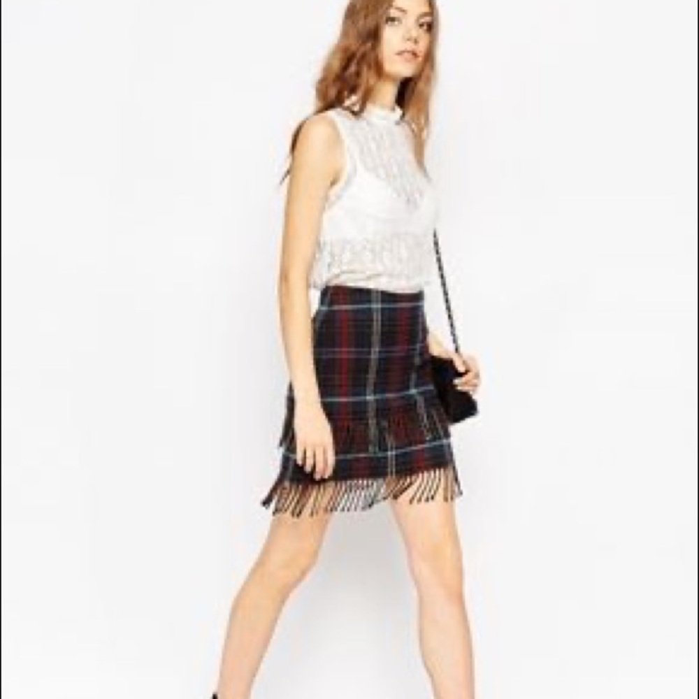 ASOS plaid fringe skirt